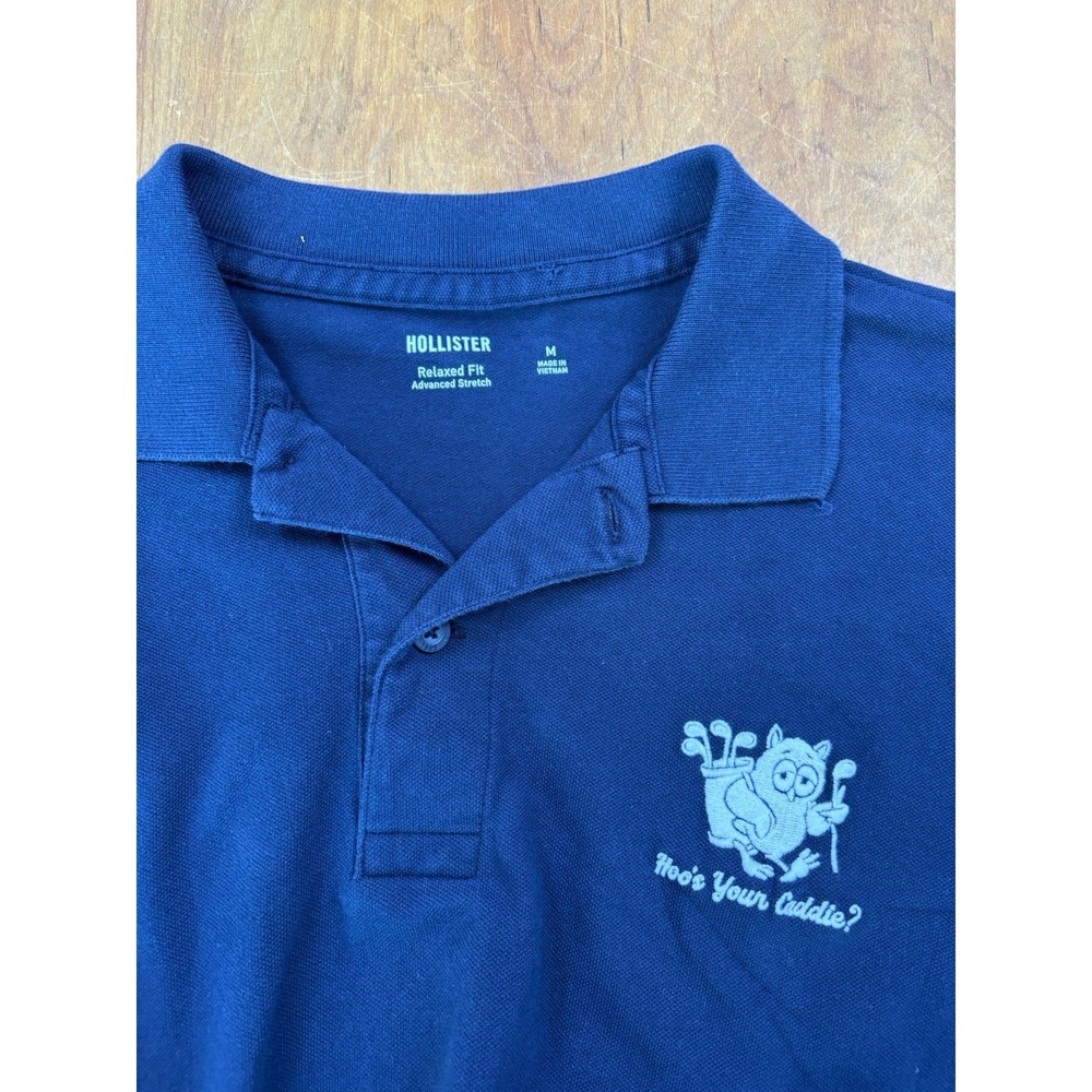 Hollister Funny Golf Polo Shirt Men's M Navy Embroidered Meme Preppy Golfcore - Picture 7 of 7